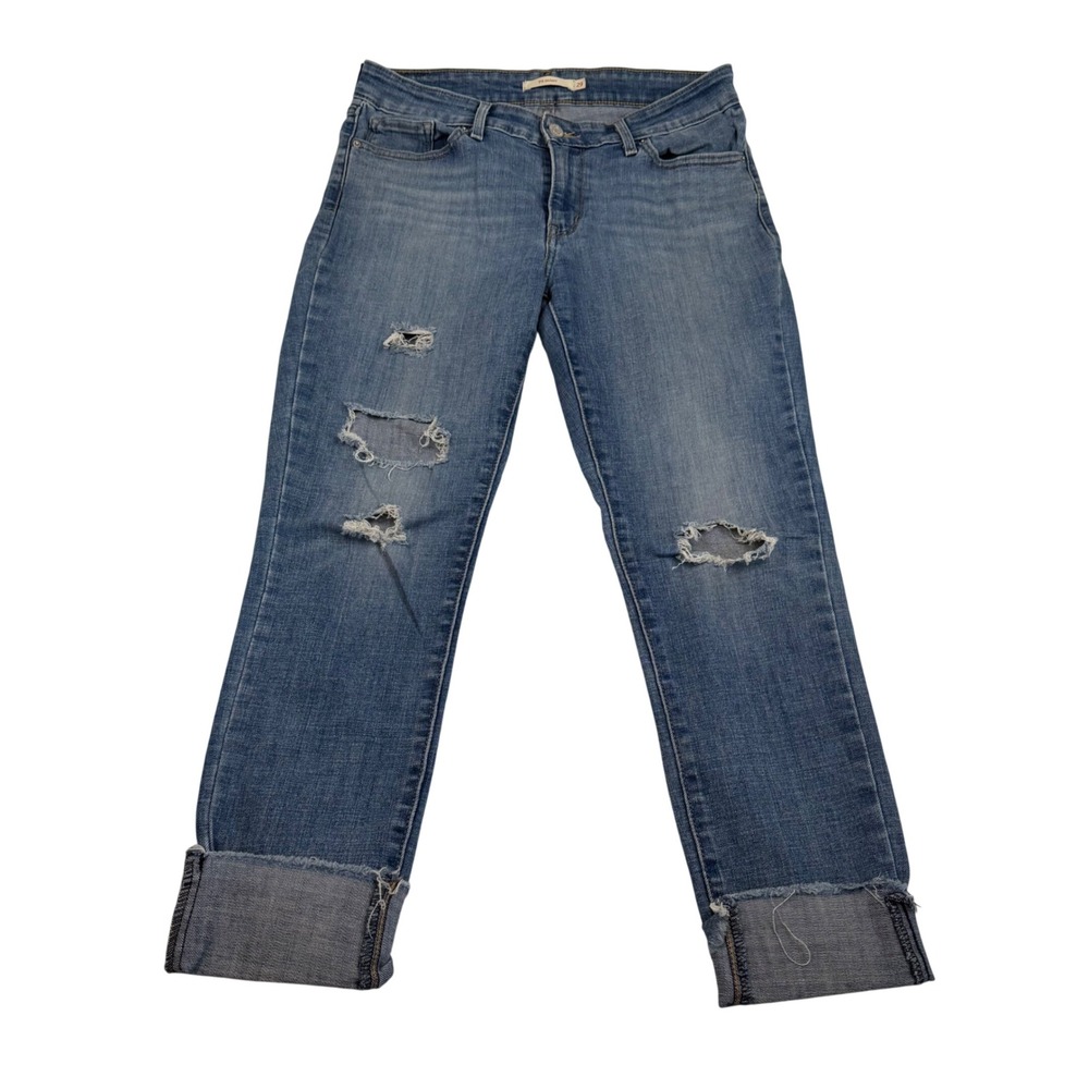 Levis 711 Skinny Jeans Womens 29 Blue Distressed Ripped Frayed Hem Mid Rise